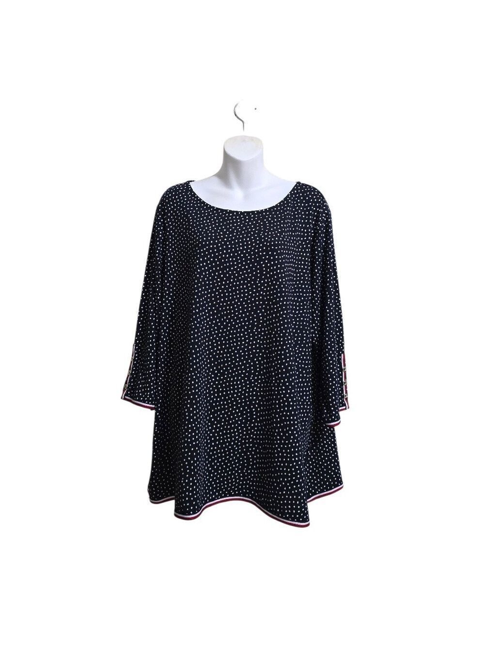 Tommy Hilfiger Navy Dotted 3/4 Sleeve Jersey Knit Top Sz 2X